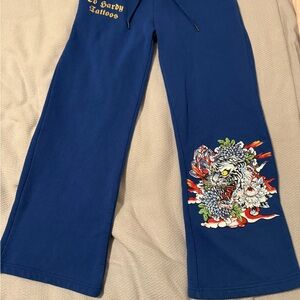 Ed Hardy Royal Blue Sweatpants with Tiger Floral Patch